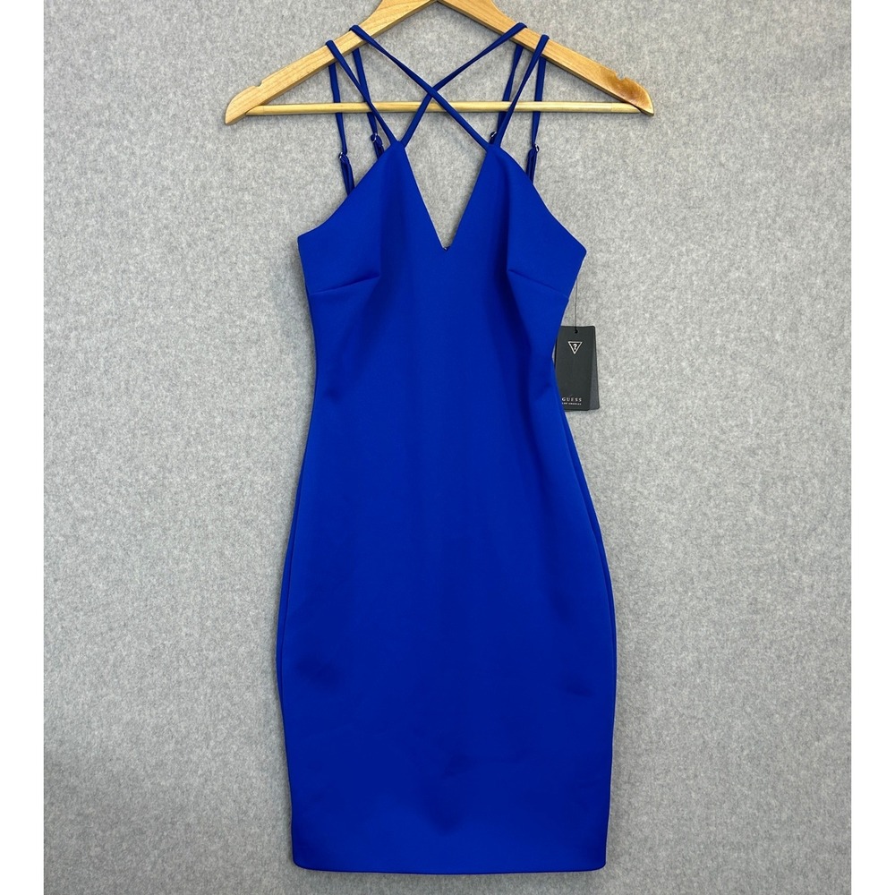 GUESS XS Anisha Strappy Tank Dress Wild Cobalt Blue Crisscross Back BodyconNWT